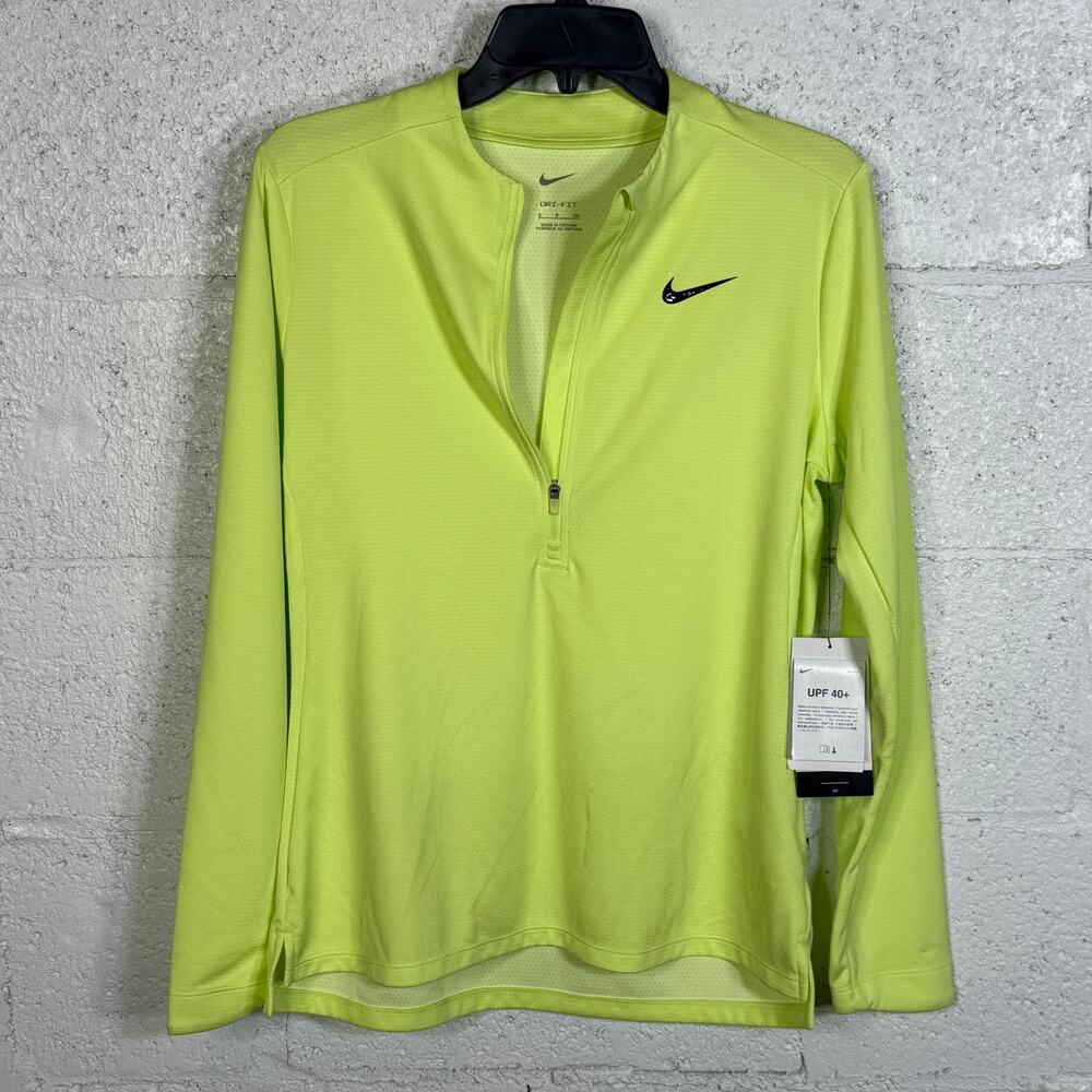 Nike Women's Dri-fit Uv Advantage Half-Zip Top - Lt Lemon Twist/black medium $85